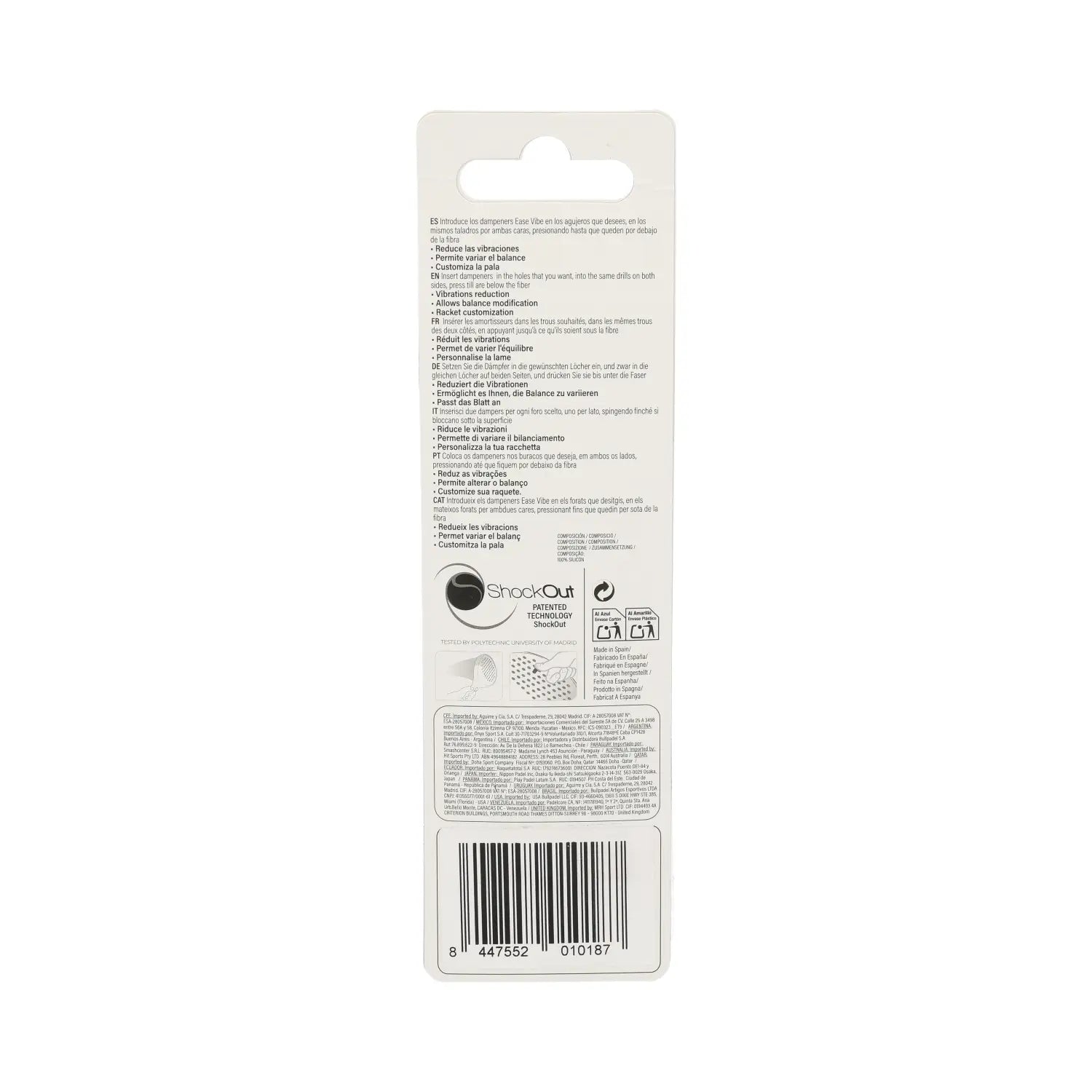 BLISTER (4UDS) ANTIVIBRADOR BULLPADEL EASE VIBE BLANCO